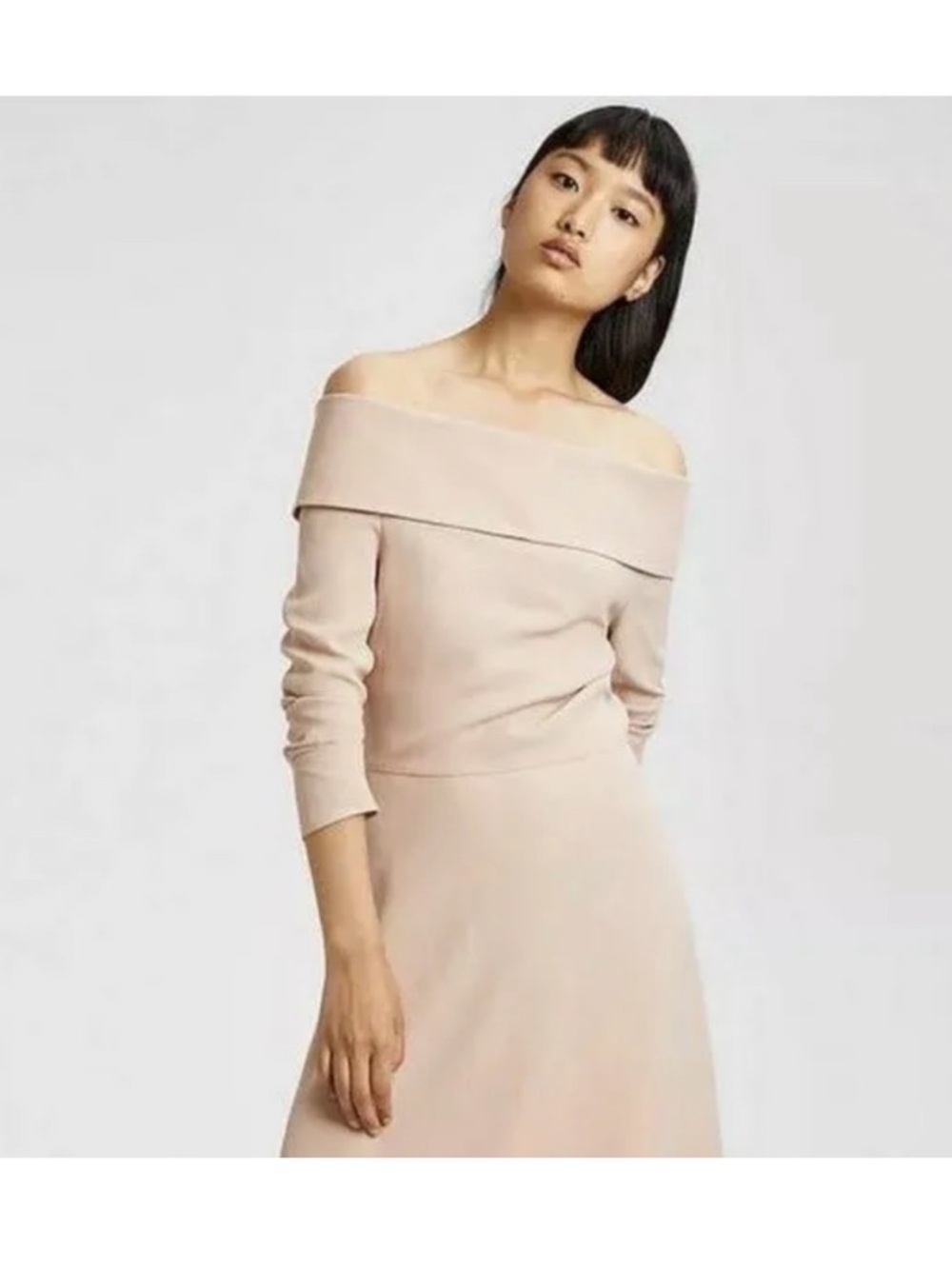 Theory Kensington Off-the-Shoulder Dress in Chalk Pink